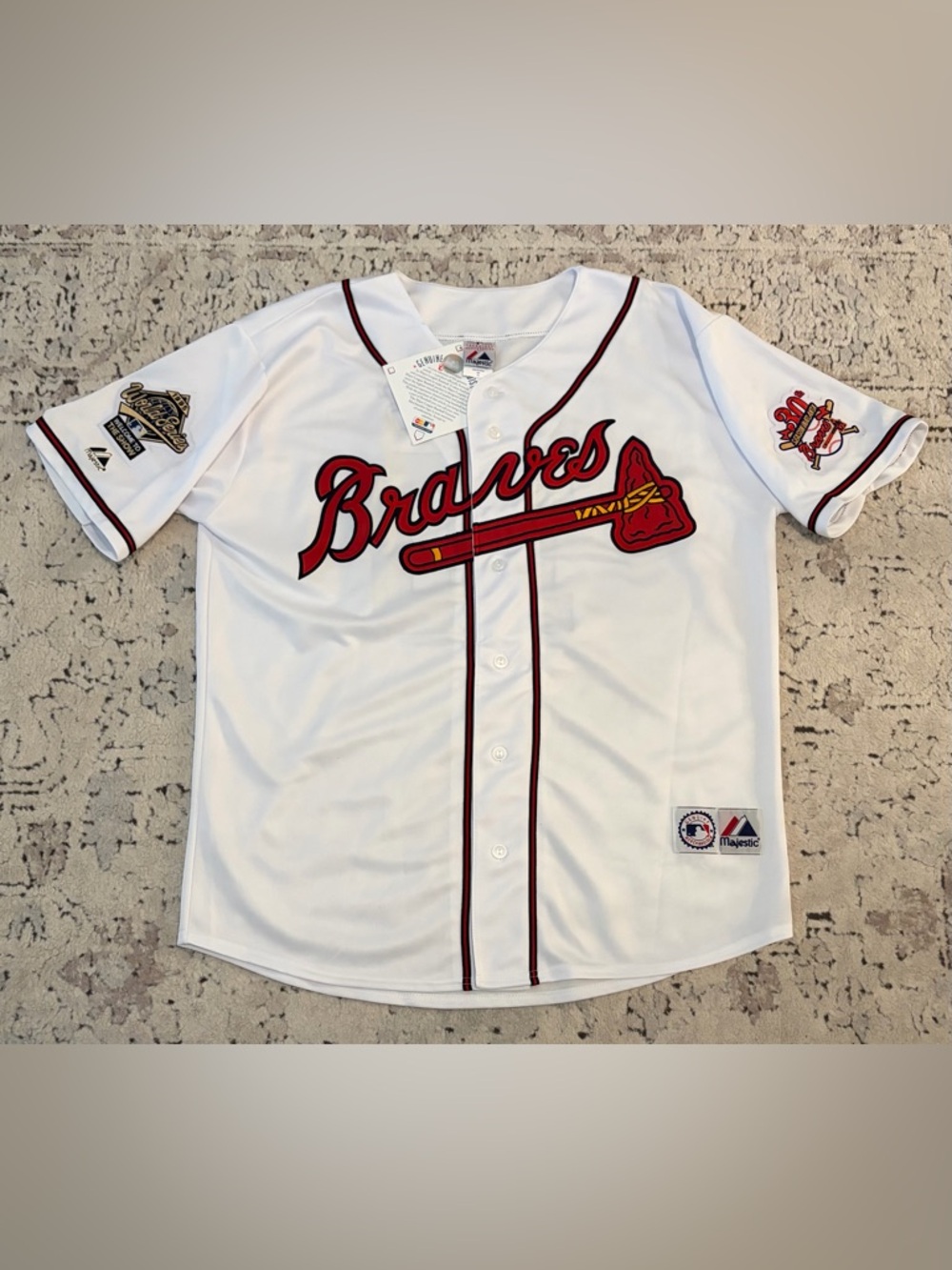 Majestic Authentic Atlanta Braves Chipper Jones 1995 World Series Jersey Mens XL